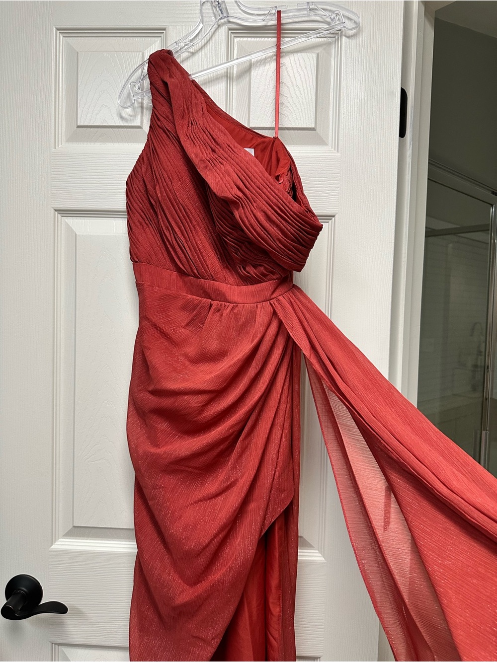One-Shoulder Orange Coral Evening Gown